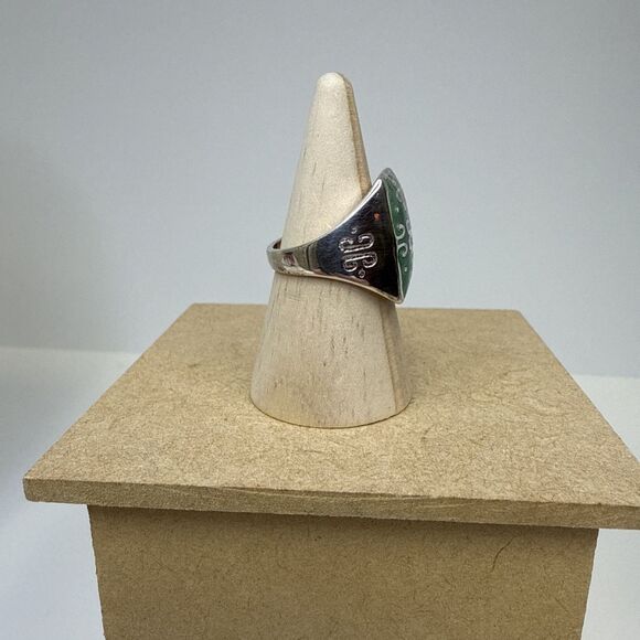 Sterling Silver & Green Enamel Italy Milor Ring 925-Size 9 - Picture 4 of 13